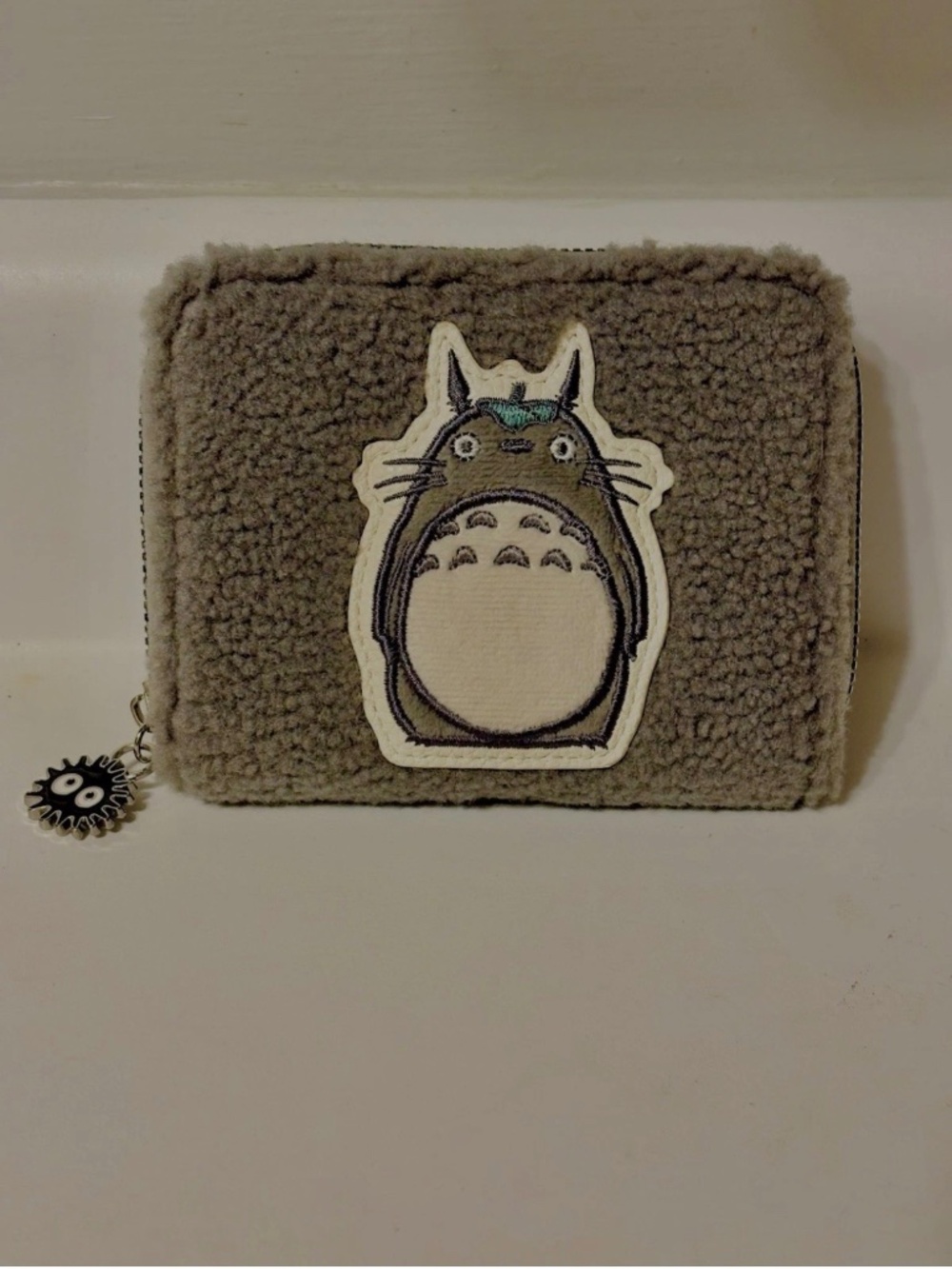 My Neighbor Totoro Sherpa Mini Zipper Wallet Studio Ghibli Grey ID Card Holder